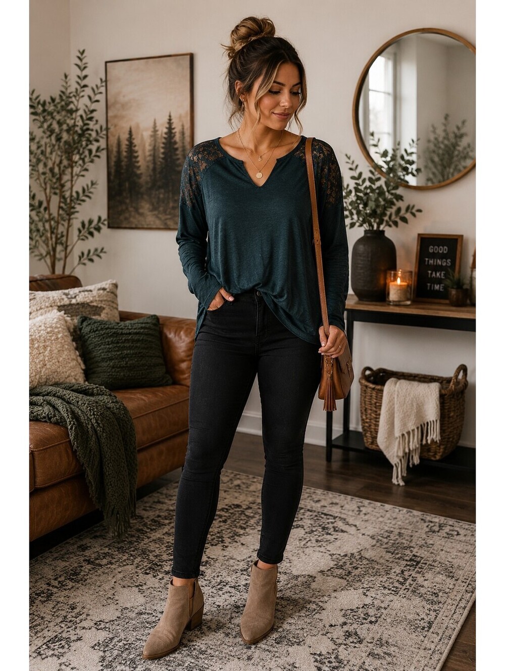 Maurices dark green lace longsleeve shirt